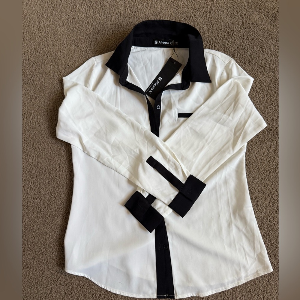 Allegra K Collared Button Down Blouse Top Long Sleeve Office Career NWT Size XS - Picture 5 of 9